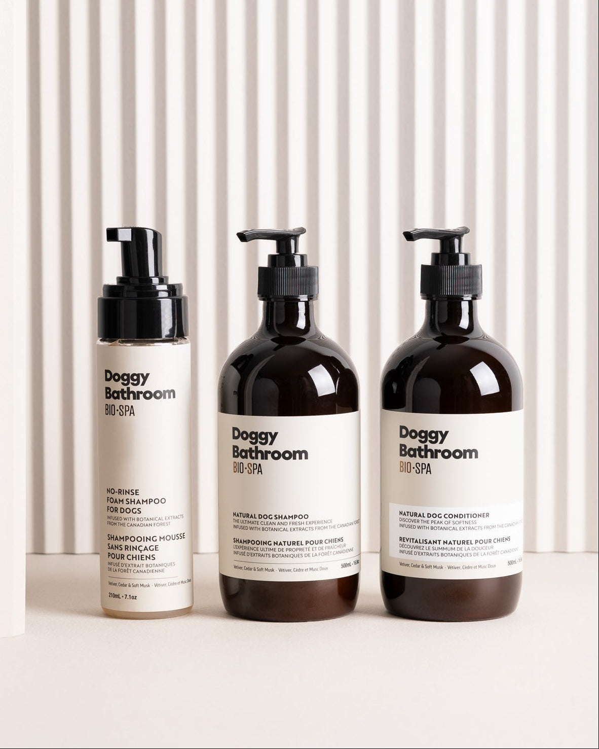BIOSPA Doggy Bathroom Natural Dog Shampoo, Conditioner and No-Rinse Foam Shampoo bottles